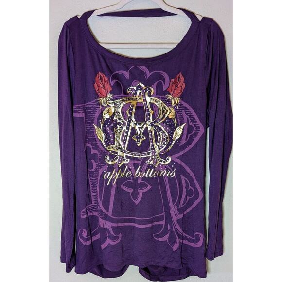 VTG Apple Bottoms Shirt Adult 2X Purple Long Sleeve Women's Deep V Back Y2K - Picture 1 of 9